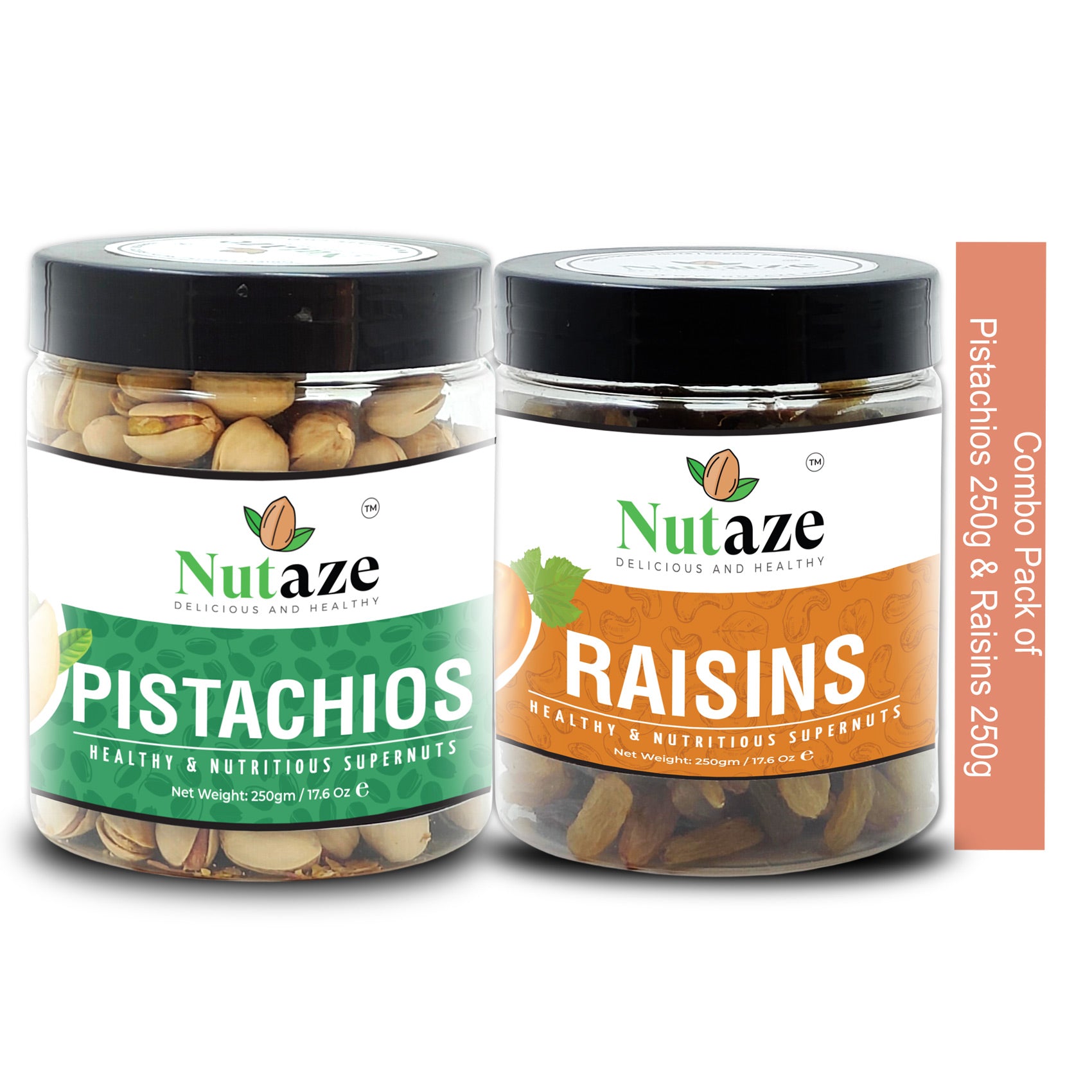 Nutaze Combo Pack of Pistachios Nuts 250g & Raisins 250g | 100% Authentic | 100% Natural