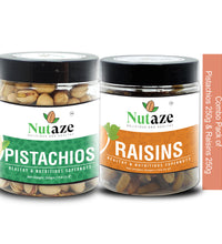 Nutaze Combo Pack of Pistachios Nuts 250g & Raisins 250g | 100% Authentic | 100% Natural